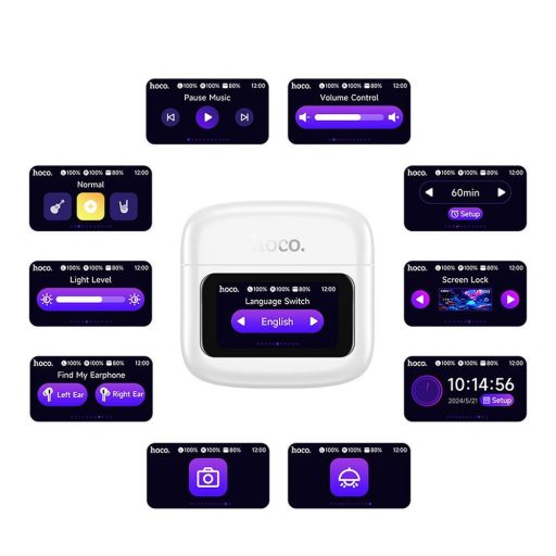 HOCO wireless headset bluetooth-os érintő kijelzővel fehér színben