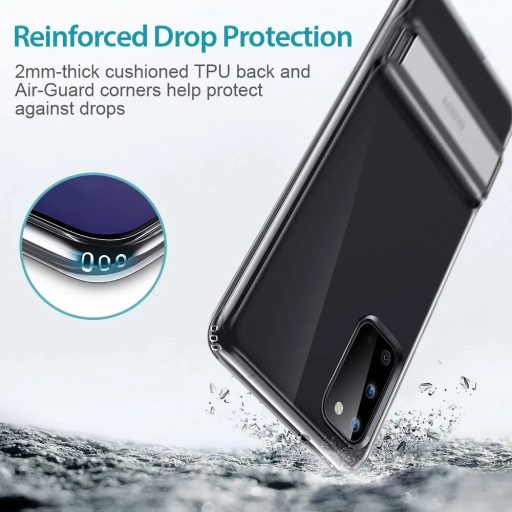Samsung S20 Air Shield Boost átlátszó szilikon tok kihajtható tartóval