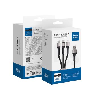   Blue Star 3in1 USB A - Lightning / Micro USB / USB C kábel Blue Star 2,4A fonott kábellel 1,2 m