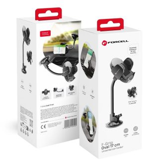   Forcell F-Grip Oval autós telefontartó, 17 cm, szélvédőre / műszerfalra / szellőzőnyílásra rögzíthető, fekete