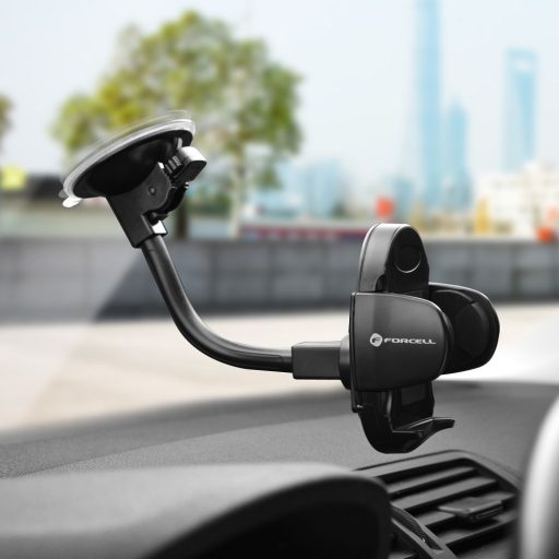 Forcell F-Grip Oval autós telefontartó, 17 cm, szélvédőre / műszerfalra / szellőzőnyílásra rögzíthető, fekete