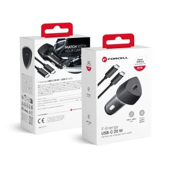   Forcell Carbon USB C 3.0 PD autós töltő 3A 20W+ USB C kábelfekete
