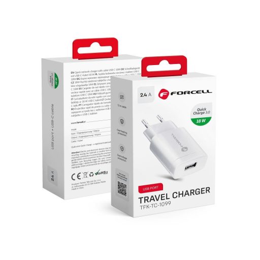 FORCELL F-ENERGY USB A QC3.0 2,4A 18W fehér töltőfej