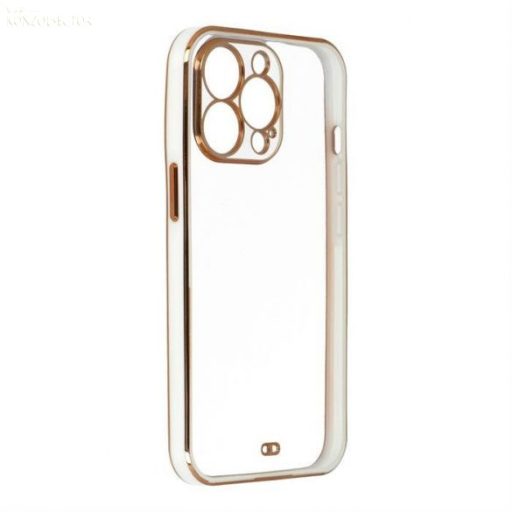 IPhone 13 Pro LUX tok fehér-átlátszó aranyozott szélekkel