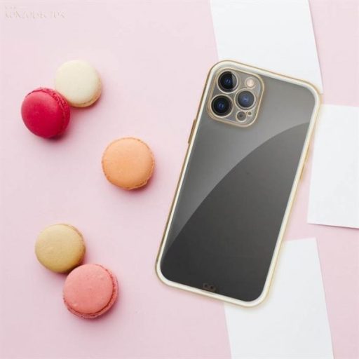 IPhone 13 Pro LUX tok fehér-átlátszó aranyozott szélekkel