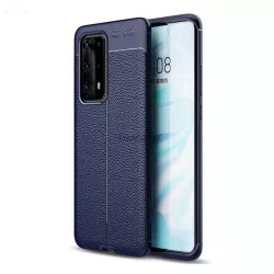 Huawei P40 Pro bőr hatású szilikon tok sötétkék