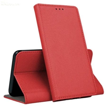 Samsung A54 oldalra nyíló ablakos piros bőrhatású tok