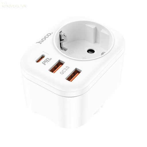 HOCO hálózati töltő adapter C típusú PD 20W + 2x USB QC3.0 NS3 fehér