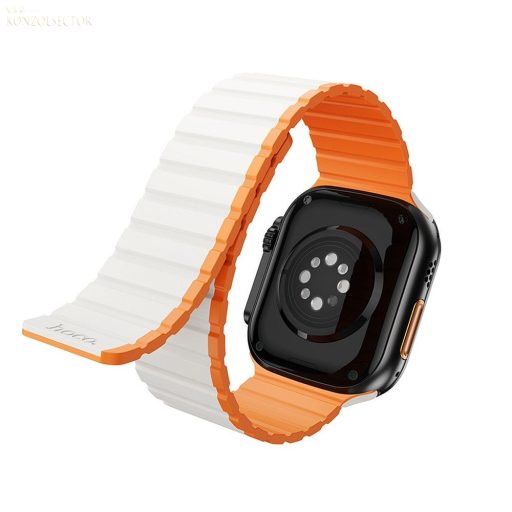 HOCO AS102 mágneses szilikon szíj Apple Watchhoz 42 / 44 / 45 / 49 mm csillagfény és narancssárga színben