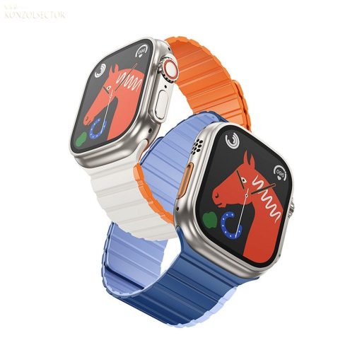 HOCO AS102 mágneses szilikon szíj Apple Watchhoz 42 / 44 / 45 / 49 mm csillagfény és narancssárga színben