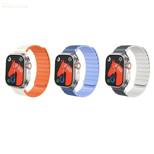 HOCO AS102 mágneses szilikon szíj Apple Watchhoz 42 / 44 / 45 / 49 mm csillagfény és narancssárga színben