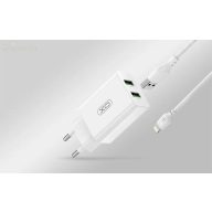   XO L119 hálózati töltő adapter 2 x USB-A + Lightning kábel, 18W, fehér