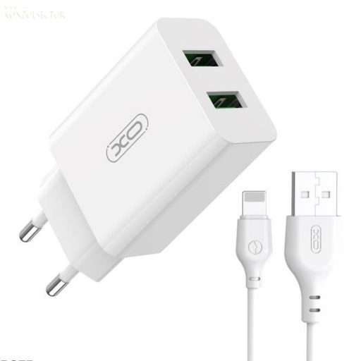 XO L119 hálózati töltő adapter 2 x USB-A + Lightning kábel, 18W, fehér